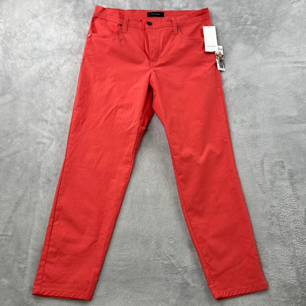 Karen Kane Melrose Twill Capri 14 Salmon Women Stretch Slim Cropped Pants Light